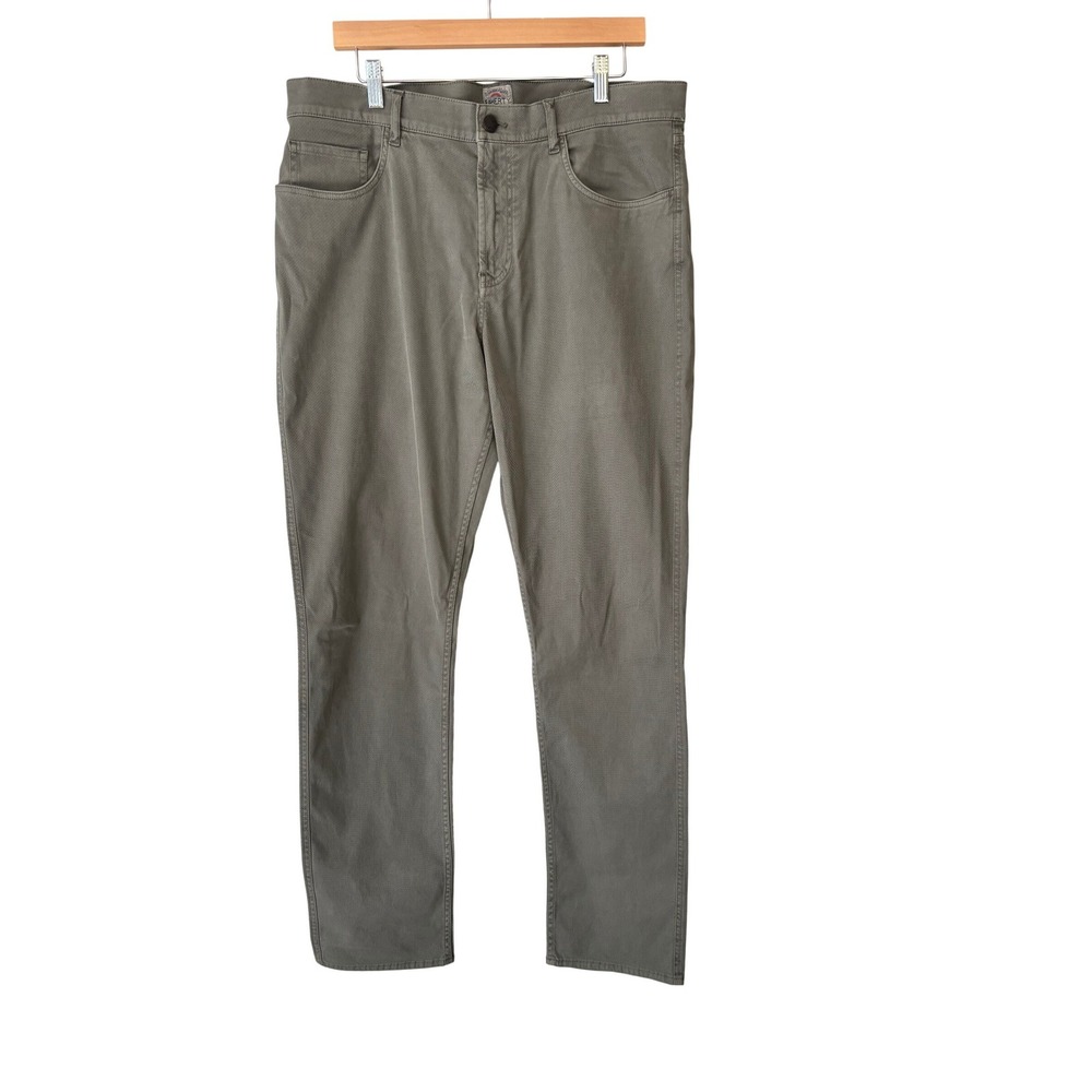 Faherty Brand Men Olive Green Organic Cotton 5-Pocket Straight Pants Size 36